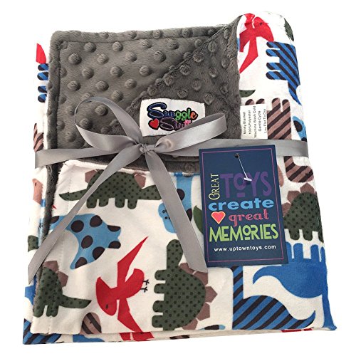 Snuggle Stuffs Unisex Baby Reversible Minky Dot Stroller Blanket (Choose Color) (Dinosaurs/Grey)