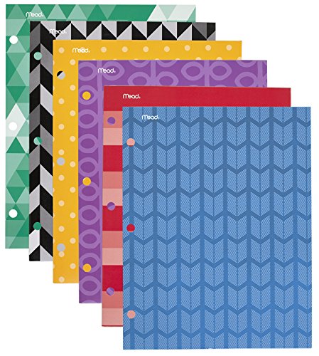 Mead Pocket Folders, 2-Pocket, 12" x 9-3/8", Fashion, Assorted Designs, 6 Pack (73845) - Click to Buy