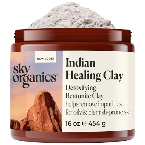 Sky Organics - Indian Healing Clay, 16 oz - Detoxifying Bentonite Clay Powder - Exfoliating Face Mask - Pore Cleaner - Combination & Oily Skin - Natural, Vegan & Cruelty Free - Skin Care & Self Care - Click to Buy