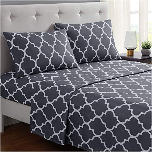 Mellanni Twin Sheets Set - 3 PC Iconic Collection Bedding - Hotel Luxury, Extra Soft, Cooling Bed Sheets - Wrinkle, Fade, Stain Resistant (Twin, Quatrefoil Silver - Gray) - Click to Buy