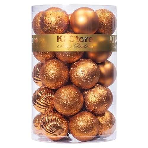 KI Store 24pcs Christmas Balls Ornaments Shatterproof Orange Bronze Xmas Trees Wedding Parties Decorations (3-Finish, 2.36/60 mm) by KIStore