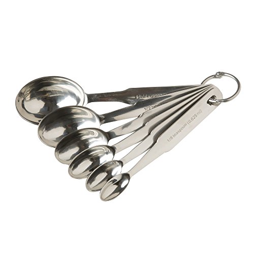 Measuring Spoons 6 Piece Set - Superior New Design - Oval Spoons Fit Easily into Spice Jars - 18:8 Stainless Steel Heavy Duty for Professional or Home Use - Engraved Long Handles Easy to Read - Click to Buy