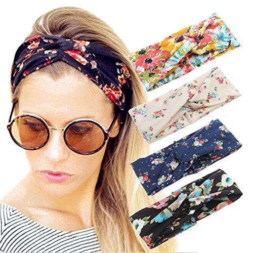 4 Pack Women Headband Boho Floal Style Criss Cross Head Wrap Hair Band - Click to Buy