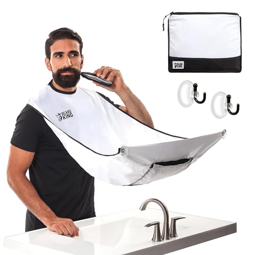 Beard King Beard Bib Apron - Shaving Set for Dad - As Seen on Shark Tank - Men's Hair Catcher for Shaving - Grooming Accessories - Packing Pouch, White - Click to Buy