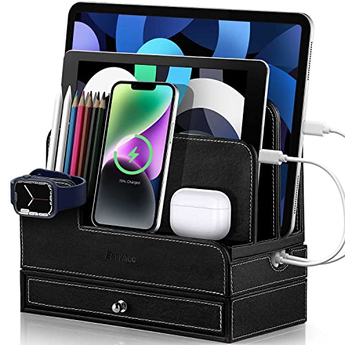 EasyAcc Double-deck Multi-device Charging Station Stand for RAVPower 6-Port USB Charger, Cellphones Tablets for iPad pro 10.5 iPhone X 8 7s plus Galaxy Note 8 S8 Leather Organization Docks- Black - Click to Buy