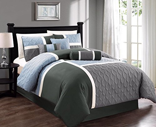 Chezmoi Collection 7-Piece Quilted Patchwork Comforter Set (Queen, Aqua Blue/Sage Green) - Click to Buy