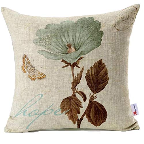Monkeysell Lotus Leaf Butterfly Flowers Pattern Cotton Linen Throw Pillow Case Cushion Cover Home Sofa Decorative 18 X 18 Inch (S042A1) - Click to Buy