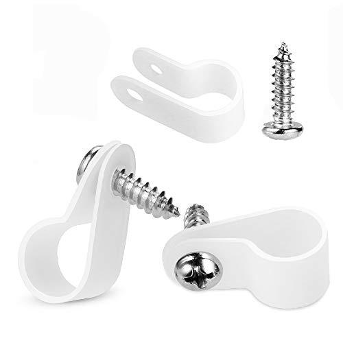 LOKMAN 100 Pack 3/8 Inch Rope Light P-Style Mounting Clips with Compatible Stainless Steel Pan Head Phillips Screws