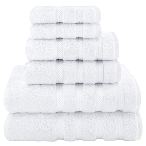 American Soft Linen 6 Piece Towel Set, 2 Bath Towels 2 Hand Towels 2 Washcloths, 100% Turkish Cotton Towels for Bathroom, White Towel Sets - Click to Buy