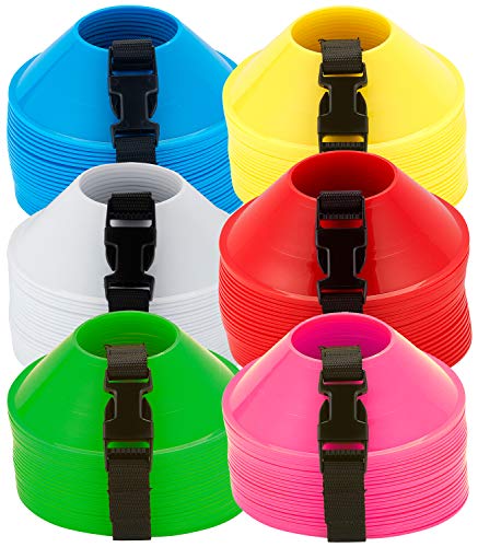 Agility Soccer Mini Disc Cones with Carry Strap, Sports Cones for Drills and Training Football, Basketball, Coaching, Practice Equipment for Kids and Adult (White (25 mini Cones), Mini Cones) - Click to Buy