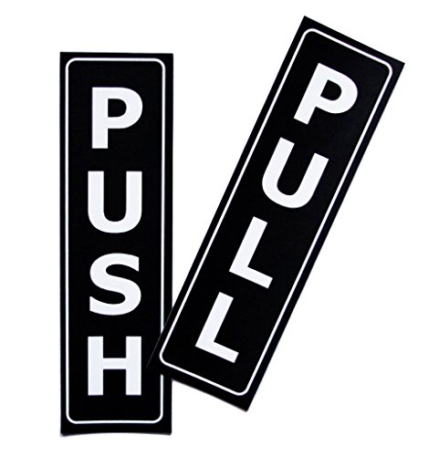 Push Pull Door Vertical Sign Set by LK Factory - 1.5" x 5" Self Adhesive Black & White Vinyl Stickers for Indoor & Outdoor Use - High Quality UV Stable Business Decals - Click to Buy