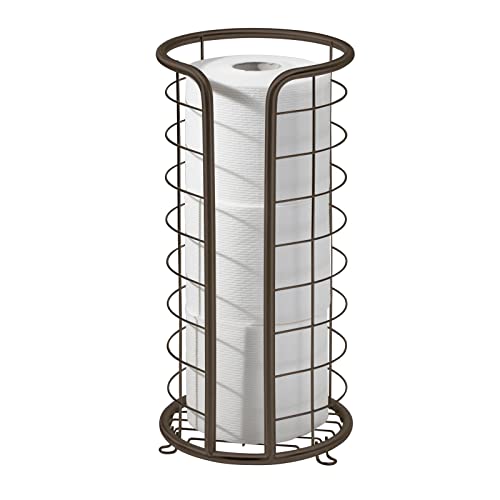 mDesign Metal Toilet Paper Holder Stand - Storage Reserve for 3 Rolls of Toilet Tissue - Freestanding Toilet Paper Holder - Stylish Bathroom Floor Toilet Paper Stand - Omni Collection - Bronze - Click to Buy
