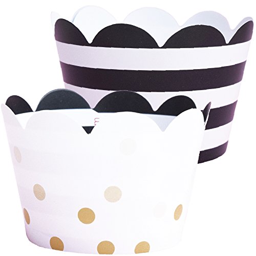 Cupcake Wrappers, Gold Ombre Polka Dots, Black and White Stripe, Confetti Couture Party Supplies, 36 by Confetti Couture Party Supplies - Click to Buy