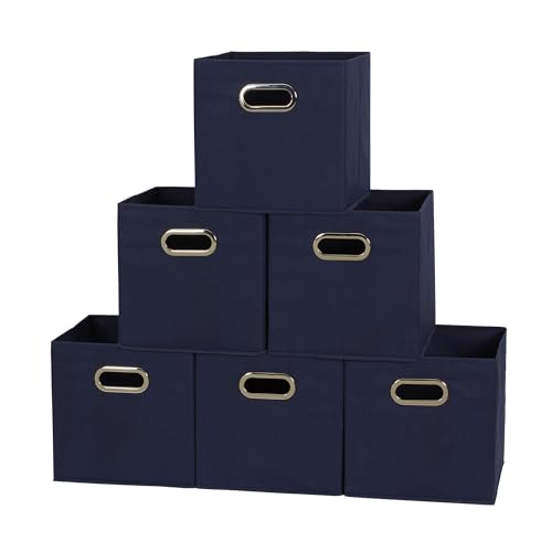 Household Essentials 81-1 Foldable Fabric Storage Cubes | Set of 6 Cubby Bins with Handles | Navy Blue - Click to Buy