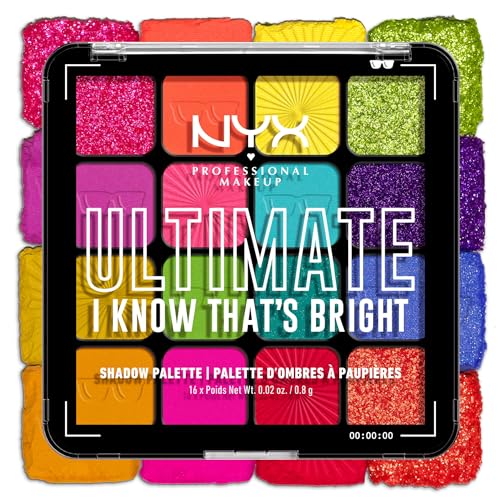 NYX Professional Makeup Palette de Fards à Paupières Ultimate Shadow, 16 couleurs, Finition Intense et Longue Durée, Formule Vegan Sans Ingrédients d'Origine Animale ou Dérivé, I Know That's Bright - Click to Buy
