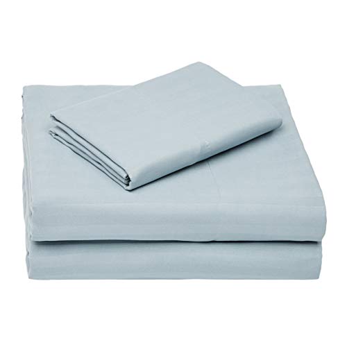 AmazonBasics Deluxe Microfiber Striped BedSheet Set (Includes 1 bedsheet, 1 Fitted Sheet with Elastic, 1 Pillow Cover), Spa Blue, TwinXL - Click to Buy