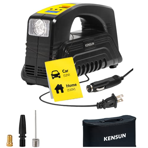 Kensun AC/DC Digital Tire Inflator for Car 12V DC and Home 110V AC Rapid Performance Portable Air Compressor Pump for Car, Bicycle, Motorcycle, Basketball and Others - Click to Buy