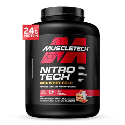 Whey Protein Powder | MuscleTech Nitro-Tech Whey Gold Protein Powder | Whey Protein Isolate Smoothie Mix | Protein Powder for Women & Men | Strawberry Protein Powder, 5 lb (69 Servings)-package varies - Click to Buy