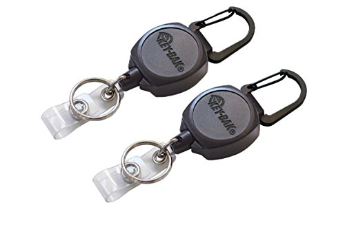 KEY-BAK Sidekick Ausweishalter/Schlüsselrolle, selbsteinziehend, professionell, robust, mit Kevlar-Seil 61 cm, Schwarz, 2 Stück - Click to Buy