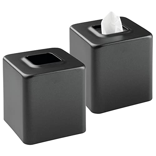 mDesign Modern Square Metal Paper Facial Tissue Box Cover Holder for Bathroom Vanity Countertops, Bedroom Dressers, Night Stands, Desks and Tables - 2 Pack - Black - Click to Buy