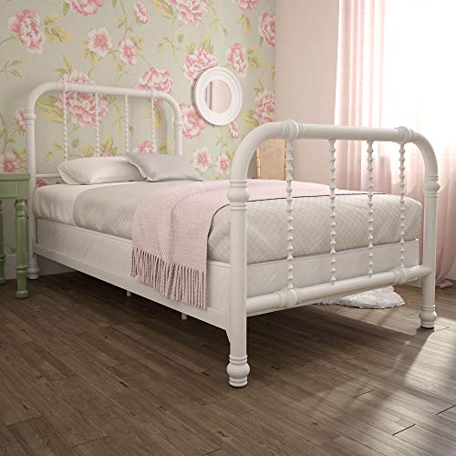 DHP Jenny Lind Kids Metal Bed Frame with Country Chic Headboard and Footboard, Underbed Storage Space for Toys, Twin, White - Click to Buy