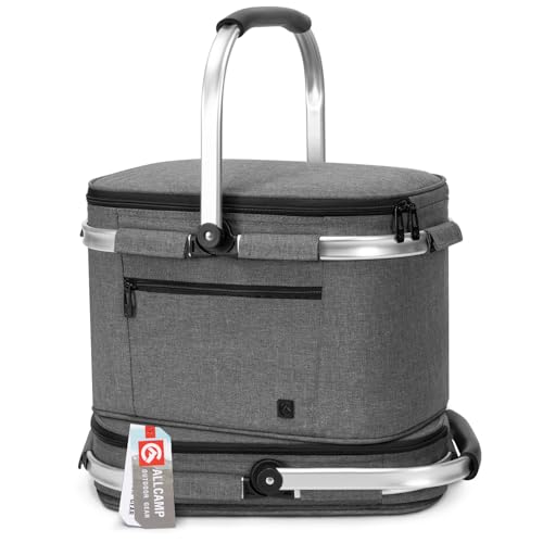 ALLCAMP Insulated Cooler Bag Portable Collapsible Picnic Basket Cooler Bag Collapsible, Leakproof, Lightweightwith Sewn in Frame (Medium Gray) - Click to Buy