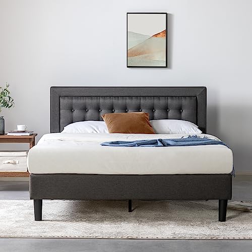 Zinus Dachelle Upholstered Platform Bed Frame / Mattress Foundation / Wood Slat Support / No Box Spring Needed / Easy Assembly, King, Dark Grey - Click to Buy
