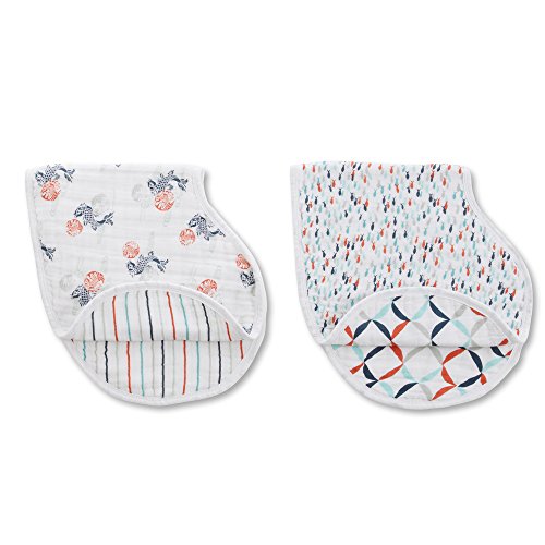 aden + anais Burpy Bib, Tea Collection, 100% Cotton Muslin, Soft Absorbent 4 Layers, Multi-Use Burp Cloth and Bib, 22.5” X 11”, 2 Pack, Fish Pond - Click to Buy