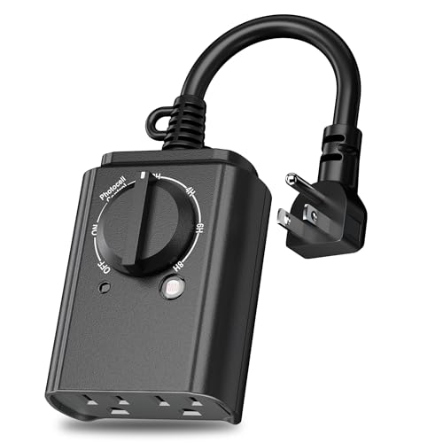 Century Outdoor 24-Hour Timer With Photocell Light Sensor, Weatherproof, Two Outlets, Black - Click to Buy