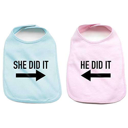 He Did It She Did It Arrow Twin Set Baby Cotton Bibs, Light Blue & Light Pink - Click to Buy