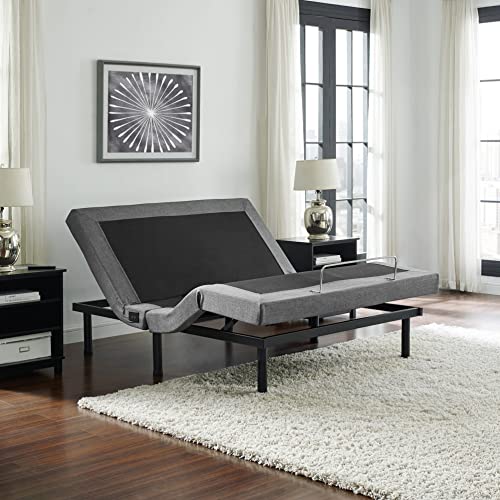 Classic Brands Adjustable Comfort Upholstered Adjustable Bed Base with Massage, Wireless Remote, Three Leg Heights, and USB Ports-Ergonomic King