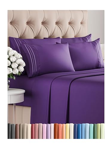 King 6 Piece Sheet Set - Breathable & Cooling Sheets - Hotel Luxury Bed Sheets - 1 Flat Sheet, 1 Fitted Sheet & 4 Pillowcases - Deep Pocket - Easy Fit - Comfy, Soft & Wrinkle Free - King Purple Sheets - Click to Buy