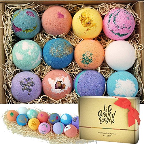 LifeAround2Angels Bath Bombs Gift Set 12 USA made Fizzies, Shea & Coco Butter Dry Skin Moisturize, Perfect for Bubble Spa Bath. Handmade Birthday Mothers day Gifts idea For Her/Him, wife, girlfriend - Click to Buy