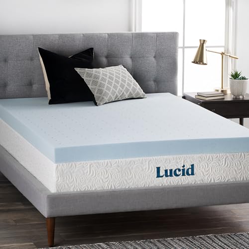 LUCID 4 Inch Gel Memory Foam Mattress Topper, Ventilated Design, Ultra Plush, CertiPUR-US Certified, Full Blue - Click to Buy