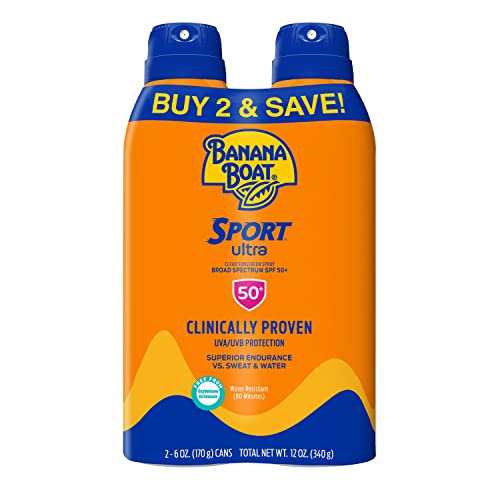 Banana Boat Sport Ultra SPF 50 Sunscreen Spray Twin Pack | Banana Boat Sunscreen Spray SPF 50, Spray On Sunscreen, Water Resistant Sunscreen, Oxybenzone Free Sunscreen Pack, 6oz each - Click to Buy