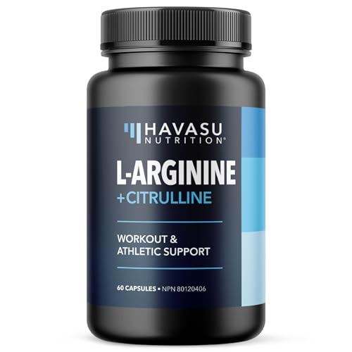 L-Arginine & L-Citrulline Supplement | Stamina, Endurance, Workout & Performance Support for Men | 590 mg L Arginine + L Citrulline 266 mg | Made in Canada, 3rd-Party Tested | 60 Nitric Oxide Pills