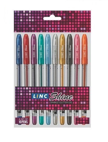 LINC Shine-All New Top Quality Sparkle Glitter Multicolored Gel Pens 10 Assorted Units for Adult Coloring, Tattoo Making, Doodling, Drawing, Ink Art etc. - Buy Original only at E-Retail Deals