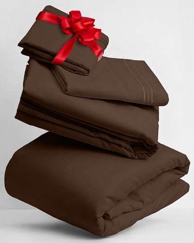 Mellanni Split King Sheet Set for Adjustable Bed - Iconic Collection Bedding Sheets & Pillowcases - Extra Soft, Cooling Bed Sheets - Deep Pocket up to 16" - Easy Care - 5 PC (Split King, Brown) - Click to Buy