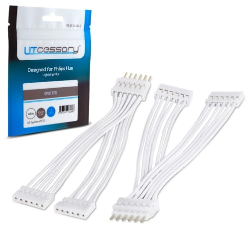 Litcessory Einzelner 6-Pol auf zaeifachen 6-Pol Verteiler für Philips Hue Lightstrip Plus (2 Stück, Weiß - STANDARD 6-POLIG V3) - Click to Buy