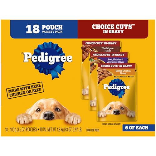 Pedigree CHOICE CUTS Variety Pack: (6) Filet Mignon; (6) Grilled Chicken; (6) Beef Noodles and Vegetables Choice Cuts Offers Complete Nutrition in a Balanced Dog Food - Click to Buy