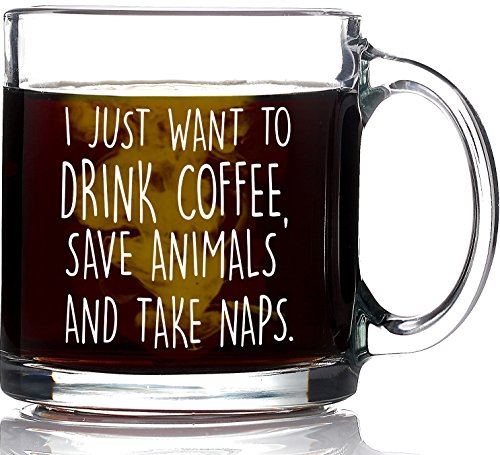 I Just Want to Drink Coffee Save Animals Take Naps Funny Coffee Mug 13oz - Unique Gift For Animal Lovers - Best Pet Lover Gifts - Veterinarian, Dog Mom, Cat Mom, Animal Rescue, Vet Tech - Click to Buy
