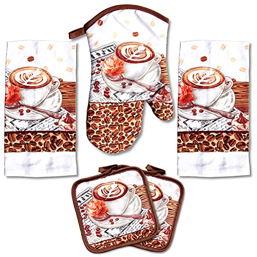 Coffee Latte Kitchen Decor 5 Piece Linen Set - Click to Buy