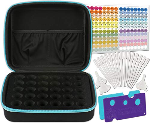 Essential Oils Carrying Case for 5ml, 10ml and 15ml Bottles - Hard Shell Exterior Storage Organizer Holds doTerra and Endless Others by Soothing Wellness Essentials (Caribbean Blue, 30 Oils) - Click to Buy
