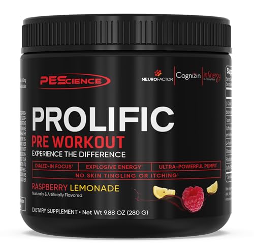 PEScience Prolific Energy Pre Workout – L Citrulline for Nitric Oxide, Rhodiola & CDP Choline Nootropic for Focus – Preworkout for Men & Women – 40 Scoops, Raspberry Lemonade - Click to Buy