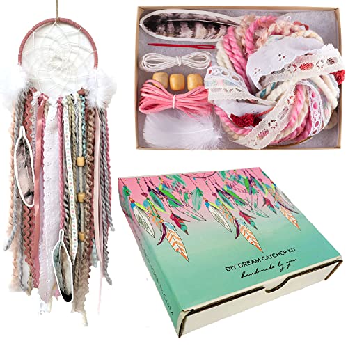 DIY Dream Catcher Kit Stocking Stuffer for Kids Adults Bohemian Decor Pink Craft Project Make Your Own Dreamcatcher Girls Birthday Gift 5 Inch Ring - Click to Buy