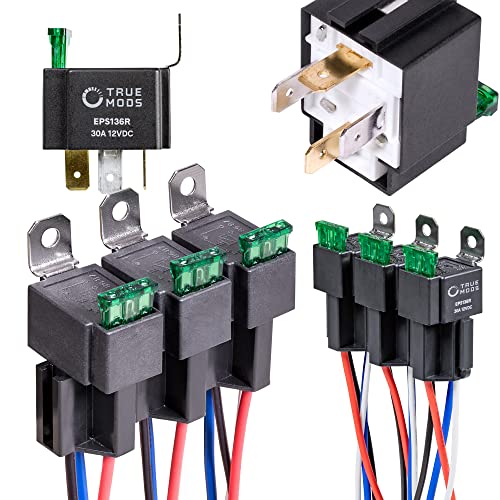 True MODS 6 Pack 4-Pin 12V Bosch Style Fused Relay Switch Kit [Interlocking Harness Socket Holder] [14 AWG Hot Wires] [SPST] [30 Amp] 12 Volt Automotive relays with Fuse for Auto Cars - Click to Buy