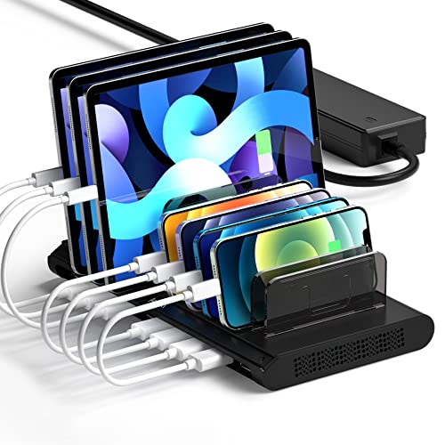 Alxum iPad Charging Station, 108W 10 Port Phone Docking Station & Organizer with Adjustable Dividers and Smart IC, Multi Devices USB Charger Dock for iPhone, Samsung Galaxy, Cell Phone, Apple, Tablet - Click to Buy