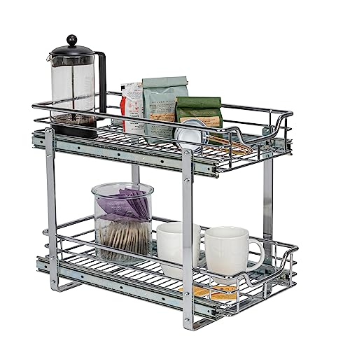 Ménage Essentials Glidez Coulissant 2 étages Organiseur – étagère extractible, Chrome, 11.5" Wide