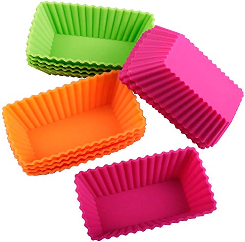 Webake Rectangular Cupcake Liners Baking Cups 4.3 Inch Reusable Nonstick Silicone Mini Loaf Pan (Pack of 12)
