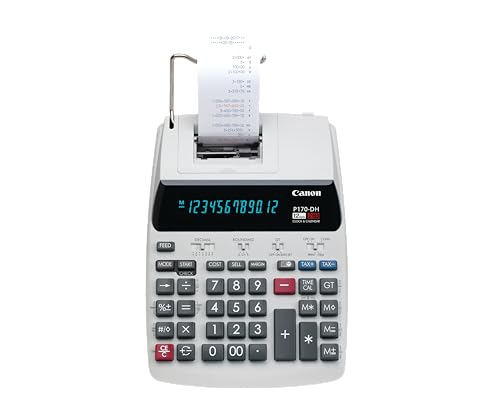 Canon Office Products 2204C001 Canon P170-DH-3 Desktop Printing Calculator with Currency Conversion, Clock & Calendar, and Time Calculation, Black/White/Silver, 14.60 Inch x 9.60 Inch x 3.00 Inch